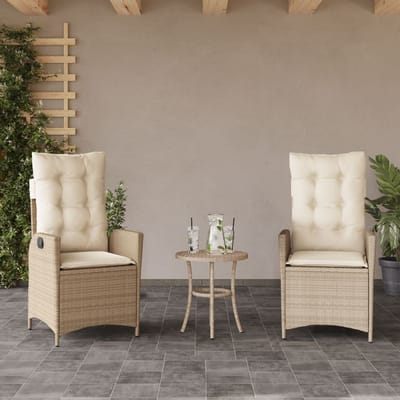 vidaXL - 3-delige - Bistroset - met - kussens - poly - rattan - beige