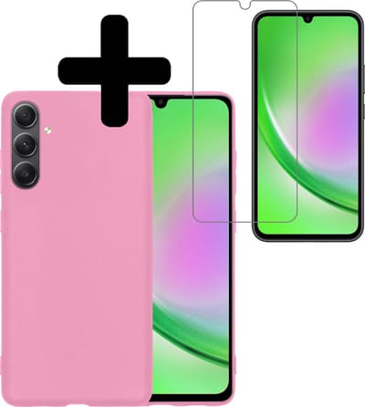 Hoesje - Met Screenprotector - Geschikt voor Samsung Galaxy A34 - Sterk & Shockproof - Back Cover - Siliconen Case - Telefoon Hoes - Telefoonhoesjes - Lichtroze
