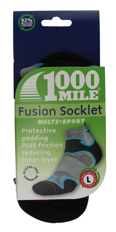 1000 Mile - Heren Fusion Enkel Repreve Gevoerde Anti-Blaar Sokken - Zilver / Kingfisher