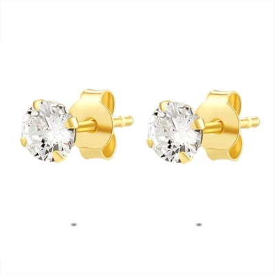 Twice As Nice Oorbellen in 18kt verguld zilver, wit zirkonia, 5 mm