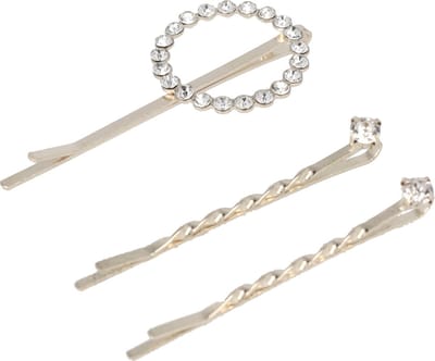 Haarsoires Haarspeld Schuifspeldjes 5cm - Cirkel Strass Steentjes - Zilver - Set van 3 - Haarklem - Haarclip - Haaraccessoires voor Dames & Kinderen - Hair Clip - Decoratieve Haaraccessoire