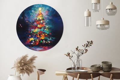 WallCircle - Wandcirkel - Muurcirkel - Kerstboom - Kerst - Abstract - Kleurrijk - Aluminium - Dibond - 120x120 cm - Binnen en Buiten XXL