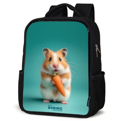 NoBoringSuitcases.com® - Rugzak zwart - Schooltas jongen & meisje - Schattige hamster met wortel - Rugtas voor school - Boekentas kind - Schoolrugzak - Kinderrugzak