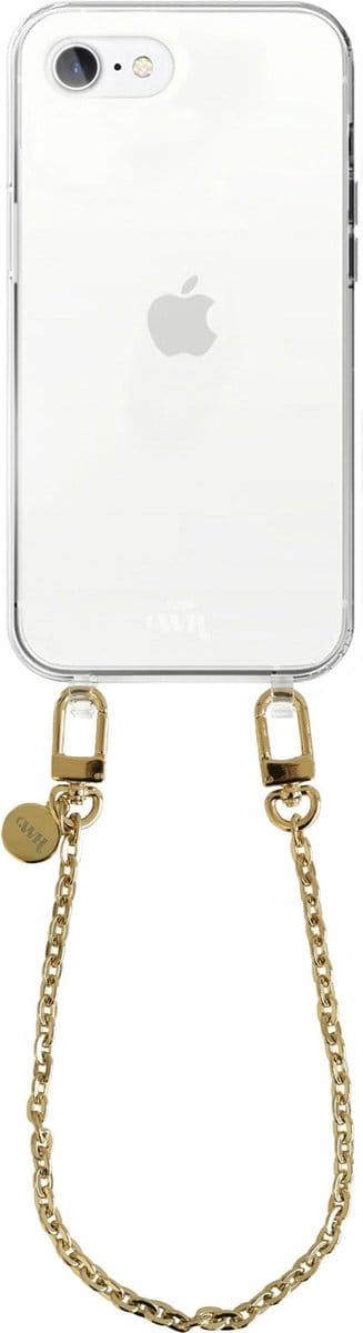 xoxo Wildhearts siliconen hoesje - Geschikt voor iPhone 7 Plus / 8 Plus - Dreamy - Telefoonhoesje - Hoesje met koord - Gouden ketting - kort telefoonkoord - Transparant hoesje (korte variant)