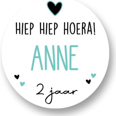 20x Hiep Hiep Hoera stickers met naam - Verjaardag stickers - Meiden - Jongens - Mintgroen - Hartjes - Gepersonaliseerd - Sluitstickers - Kinderfeest Traktatie - Uitdelen - Uitdeeltraktatie - Wensetiket - Rond - 40mm - Glossy sticker