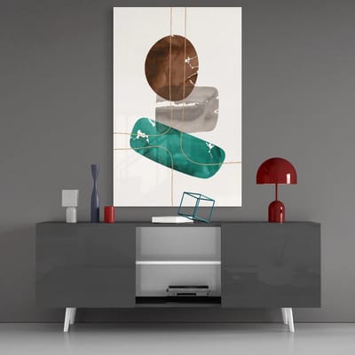 Glasschilderij - Abstract Vormen - Woonkamer - Slaapkamer - Schilderij - 72x46 cm