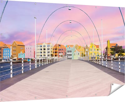 Gards Tuinposter Willemstad Gekleurde Huisjes in Cura�ao - 180x120 cm - Tuindoek - Tuindecoratie - Wanddecoratie buiten - Tuinschilderij