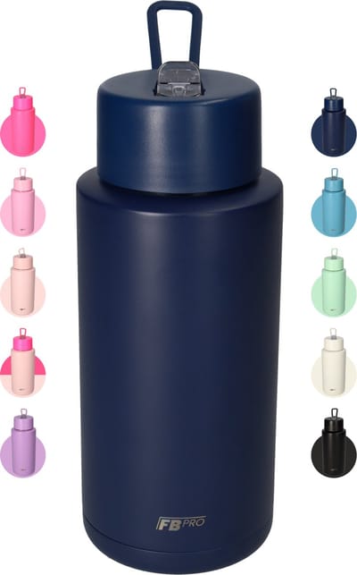 Thermosfles, Waterfles, Drinkfles – Modern & Slank Design – 1000 ml – Donker Blauw – Met Uitklapbare Drinktuit