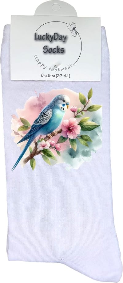 Parkiet - Vogel -Opkikker - Grappige sokken - Valentijns cadeau - Verjaardag cadeau - Sinterklaas cadeau - Leuke sokken - Vrolijke sokken - Kerstfeest - Bloemen - Kerst Sokken - Vaderdag - Moederdag - Kerstcadeau - Socks die Happy maken - 37-44