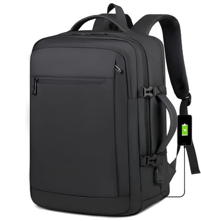 CarryQuest® - Laptoprugzak Heren 16-inch - Duurzaam Canvas + Leren Accenten - Lichtgewicht & Ruim - Studentenboekentas voor - Motorreizen - Zwart