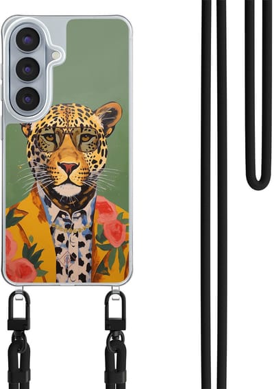 Casimoda® hoesje met zwart koord - Geschikt voor Samsung S26 - Luipaard Hipster - Afneembaar koord - TPU/polycarbonaat - Groen