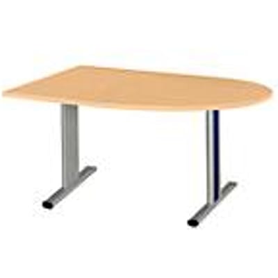 Schäfer Shop  Select Vergadertafel Planova, halve cirkel, 1400 x 1000 mm, beukenpatroon, accentlijst gentiaanblauw