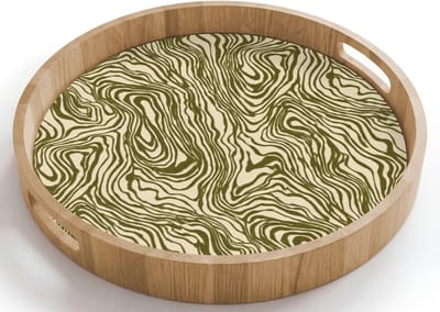 Dienblad rond 40x40 cm - Schootdienblad hout - Abstract - Marmer - Groen - Borrelplank rechthoek - Plateau houten dienbladen