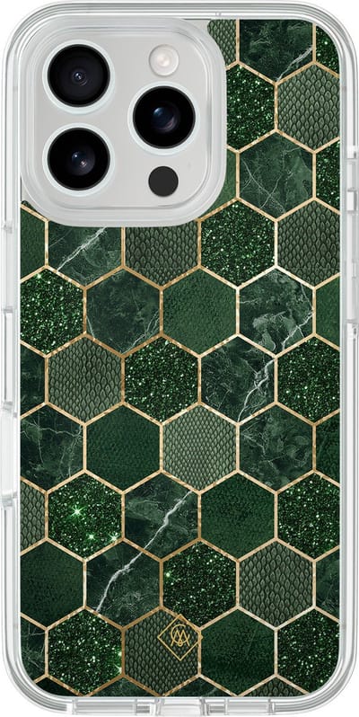 Casimoda® hoesje - Geschikt voor iPhone 16 Pro Max - Kubus Groen - 2-in-1 case - Schokbestendig - Geometrisch patroon - Verhoogde randen - Groen, Transparant