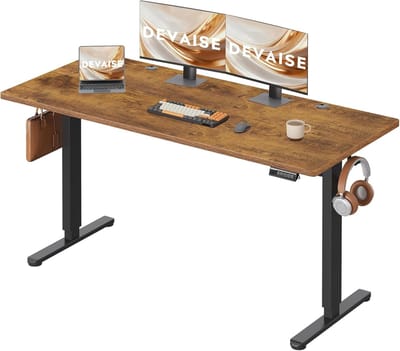 In hoogte verstelbaar bureau 160×70 cm, stille motor met 3 hoogtegeheugens, verstelbereik 72–118 cm, ergonomische zit-sta-tafel voor op kantoor, bruin