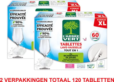 L'arbre vert Vaatwastabletten in water oplosbaar, 60 doses (verpakking van 2 / 120 tabletten)