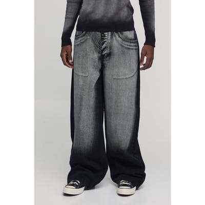 Baggy Stijve Gebleekte Gewassen Denim Jeans | Washed Black | Size 34R