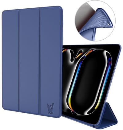 Hoes geschikt voor iPad Pro 11 inch 2024 – Smart Cover met Tri-Fold Stand – Schokbestendig – Auto Wake/Sleep – TPU Backcase – Blauw