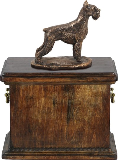 Schnauzer urn met beeldje - Elegante klassieke urn voor hondenas.