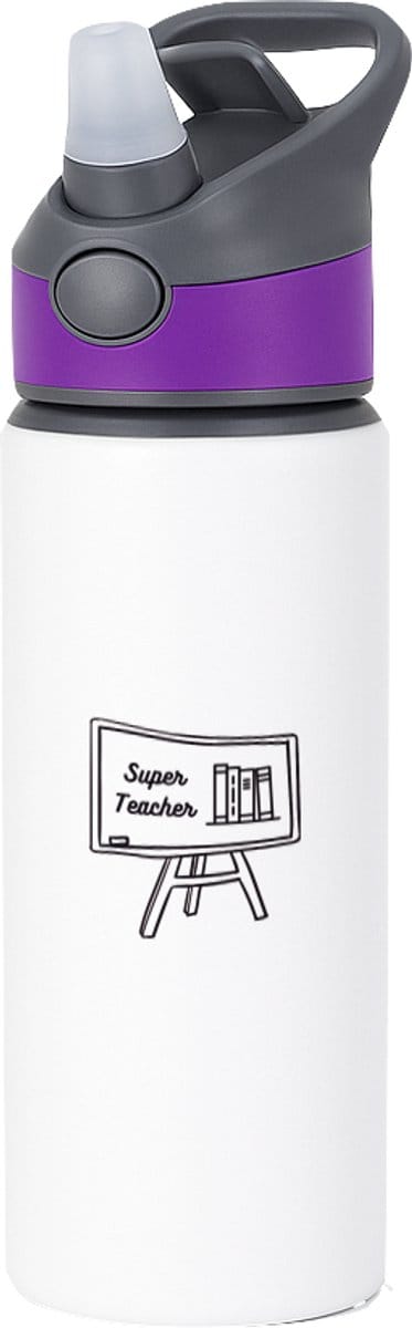 Hacebo® - super teacher waterfles met rietje paars - Juf - Meester - teacher - water fles - 650ML