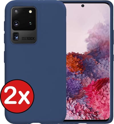 Hoesje - 2 Stuks - Geschikt voor Samsung Galaxy S20 Ultra - Sterk & Shockproof - Telefoonhoes - Back Cover - Case Siliconen - Telefoon Hoes - Donkerblauw
