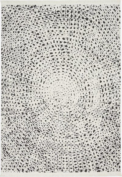 Nourison Kamala - Vloerkleed zwart/wit - Spiraalpatroon - Laagpolig 119cm x 180cm