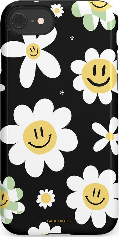 Casetastic hoesje geschikt voor Apple iPhone SE / Apple iPhone 7 / Apple iPhone 8 - Dubbellaagse bescherming - Vrolijke Madeliefjes - Fashion Case - Zwart Wit Grijs Goud