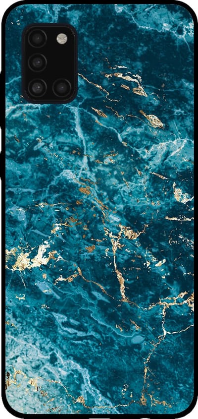 Smartphonica Telefoonhoesje voor Samsung Galaxy A31 met marmer opdruk - TPU backcover case marble design - Blauw geschikt voor Samsung Galaxy A31