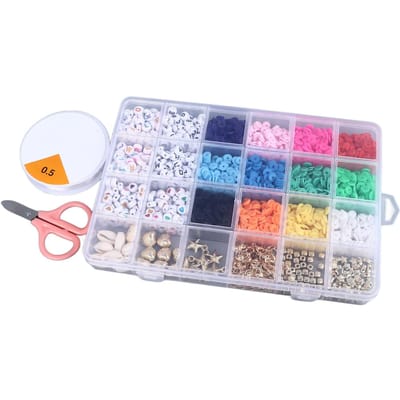 Kit de Perles en Argile pour la Fabrication de Bracelets 12 Couleurs 6mm Perles Plates Rondes en Argile Polymère Accessoires de Fabrication de Bijoux DIY 24 Compartiments gray