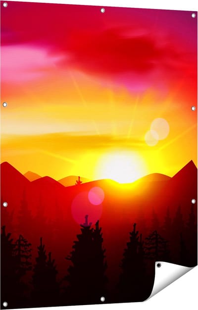 Gards Tuinposter Zonsondergang in de Bergen - Abstract - 90x120 cm - Tuindoek - Tuindecoratie - Wanddecoratie buiten - Tuinschilderij