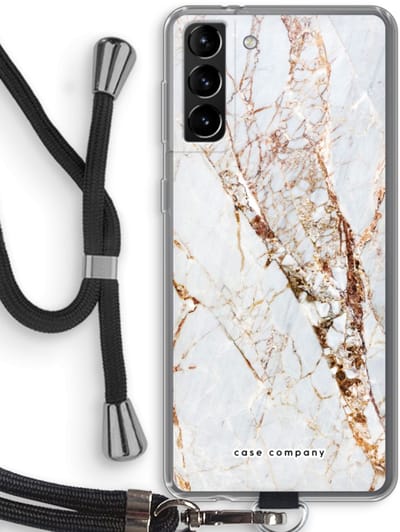 Case Company® - Hoesje met koord geschikt voor Samsung Galaxy S21 Plus hoesje met Koord - Goud marmer - Telefoonhoesje met Zwart Koord - Bescherming aan alle Kanten en Over de Schermrand