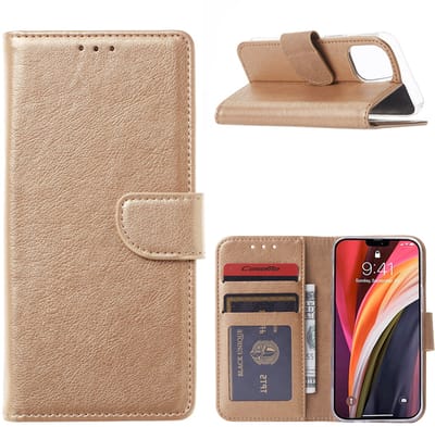 Hoesje Geschikt voor iPhone 12 Mini Hoesje met Pasjeshouder case Goud
