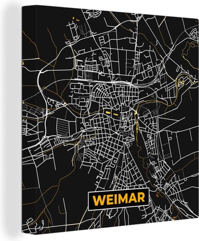 Canvas Schilderij Goud – Duitsland – Plattegrond – Gold – Stadskaart – Kaart – Weimar - 20x20 cm - Wanddecoratie