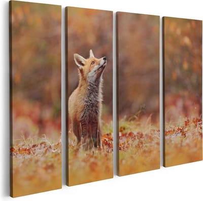 Artaza Canvas Schilderij Vierluik Vos in het Bos tussen de Bladeren - 80x60 - Foto Op Canvas - Canvas Print