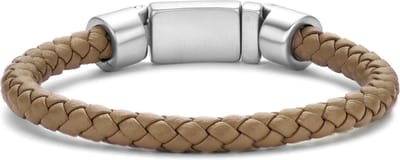 Frank 1967 7FB-0611-23 Leren Armband - Heren - Gevlochten - 6,2 mm Dikte - Stalen Slot - 10,7 mm Breed - Leer - 23 cm - Licht Bruin