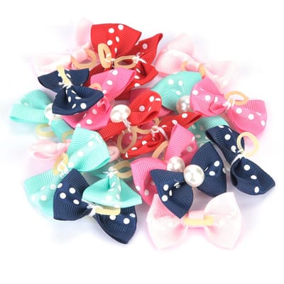 20 Pièces Nœud Papillon pour Cheveux de Chien avec Élastique Animal de Compagnie Chiot Teddy Toilettage Accessoires pour Cheveux Couleur Aléatoire red