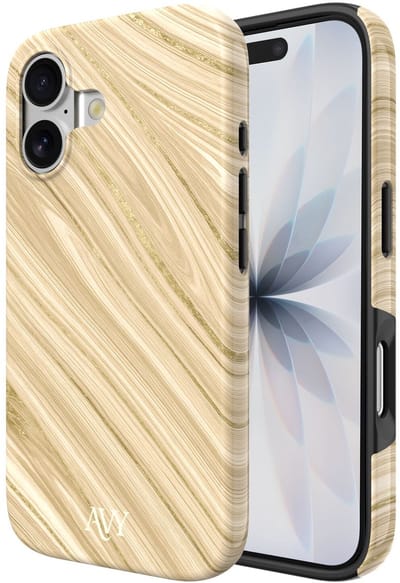 AVY Hoesje Met Telefoonkoord | Geschikt voor Apple iPhone 17 | Compatibel met MagSafe | Hard Shell Back Cover | Stijlvol Bijpassend Koord 30CM | Aurum Lien | Goud