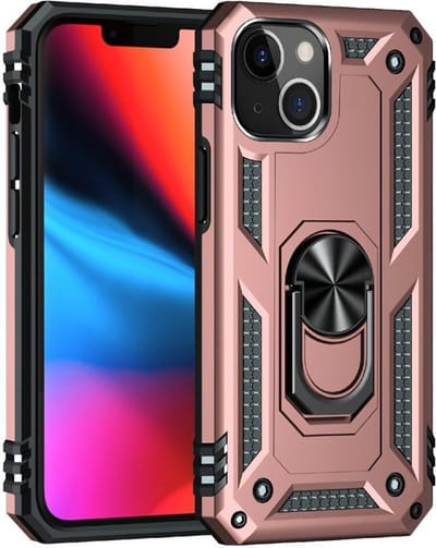 Magnetisch Hoesje Geschikt voor Apple iPhone 13 | Kickstand Back Cover met Standaard | Telefoonhoesje met Ring | Beschermhoes met Magneet voor Auto Houder Roze