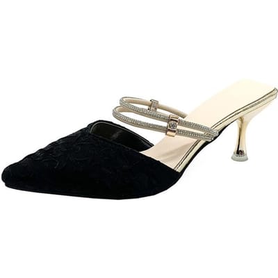 Half-gespannen Hoge Hakken Temperament Nieuwjaar Nieuwe Strass Twee-draags Sandalen Feeënstijl Slippers voor Dames Zomer Buitenkleding 40 beige