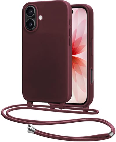 Hoes Geschikt voor iPhone 17 Met Telefoonkoord - Siliconen Hoesje Backcover Met Ketting - Aubergine