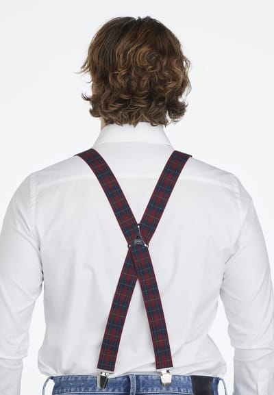 Pierre Mouton - Bretel - Volwassenen - Tartan - 4-clips - Metaal - Bordeaux - 120cm - 35mm - M - L