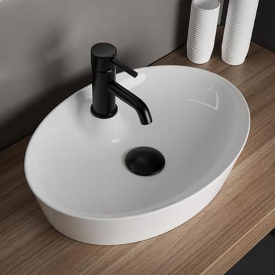 Opzetwastafel Keramiek - Wastafel Ovaal - Badkamer Inrichting - Innovatieve Nano Coating - 55 cm Breed - Wit