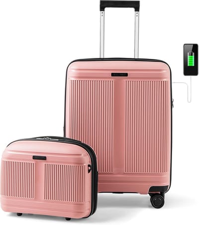 Reis Koffer Set - Bagage Set - Vakantie Vervoer - TSA Slot USB - 55cm 35cm - Zwart Roze
