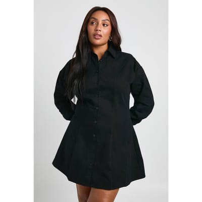 boohoo Dames Plus overhemdjurk met ingesnoorde details | Black | Maat: 16