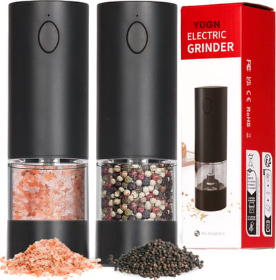 YUGN Elektrische Peper en Zoutmolen Set 2 Stuks - USB Oplaadbaar - Instelbare Maalgraad - 95 ml per Molen - Zwart