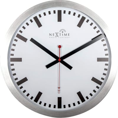 NeXtime Station Radio Controlled (DCF) – Wandklok – 35 cm – Aluminium – Wit