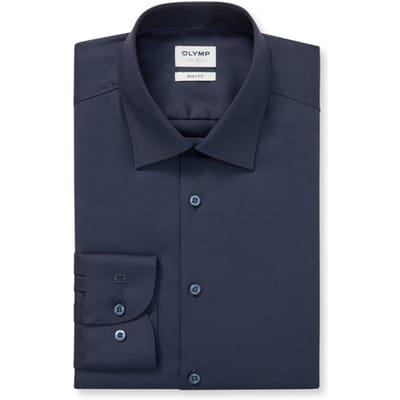 OLYMP Level 5 body fit overhemd - nachtblauw twill - Strijkvriendelijk - Boordmaat: 37