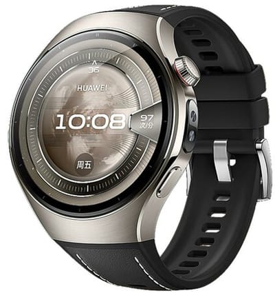By Qubix - Hybride leer & siliconen band 'True Fit' - Zwart - geschikt voor Huawei Watch 5 - 42mm