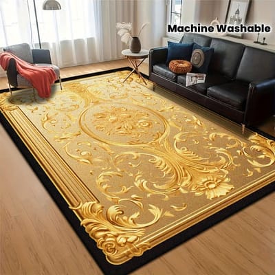 Luxe Goudkleurig Patroon Woonkamer Tapijt Zakelijk Hotel Antislip Tapijt Wasruimte Vloermatten Buiten Balkon Tapijt Decor 80*120cm