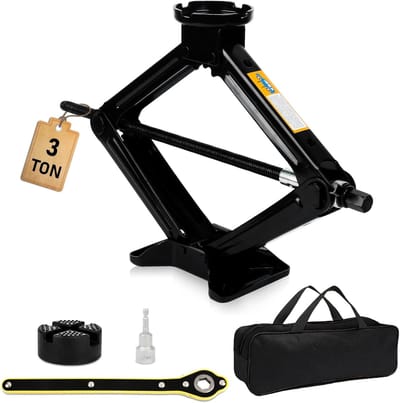3.0T Schaarwagenkrik Set | Hefhoogte 10–45 cm | Inclusief 17 mm Dop voor Boormachine, Zeshoekige Slinger, Rubberen Pad & Draagtas | CE